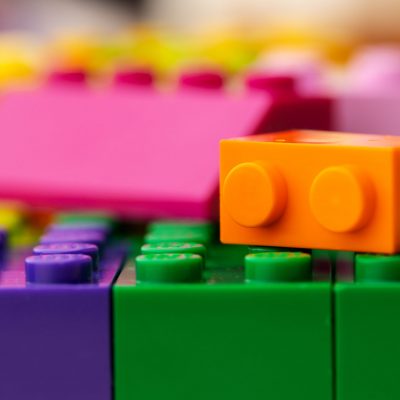 Details of children's plastic building kit close up photo